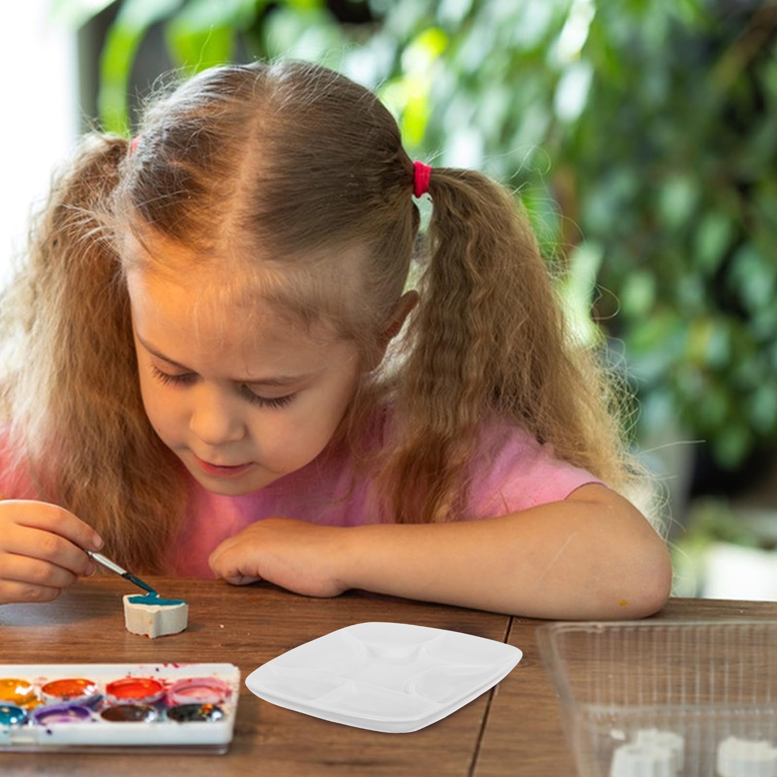 jojofuny Keramik-Künstlerpalette, 7-Fach, quadratische Porzellanschale – Porzellan-Zeichenpalette, leicht zu reinigende Mischplatte für Aquarell- und Gouachemalerei