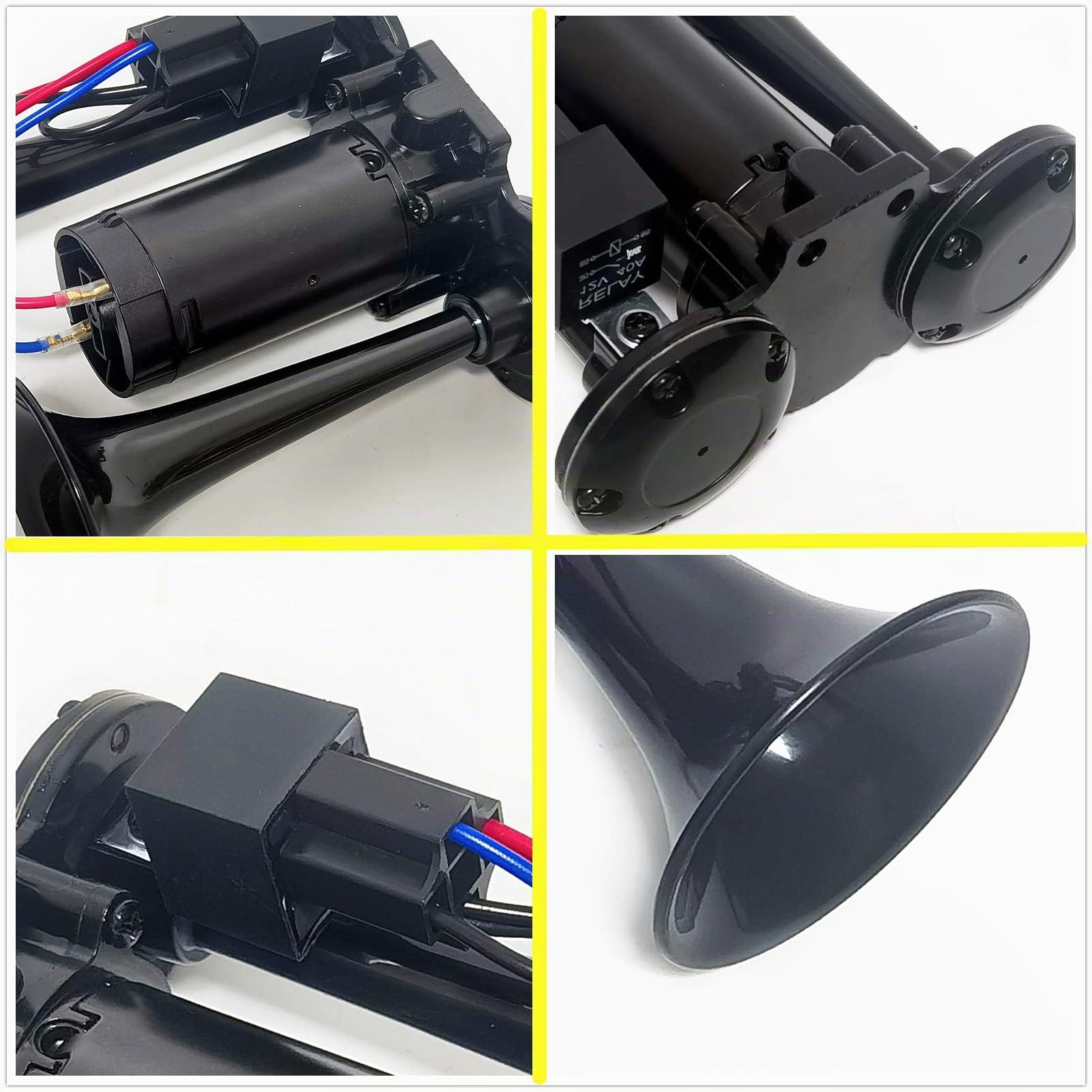 Klaxon de voiture Klaxon électrique de voiture Klaxon à air 165db Car Horn Trompettes Haut et Bas Noir 24V Klaxon de camion double tube Air Horn pour 24V Voiture camion bateau bateau ect