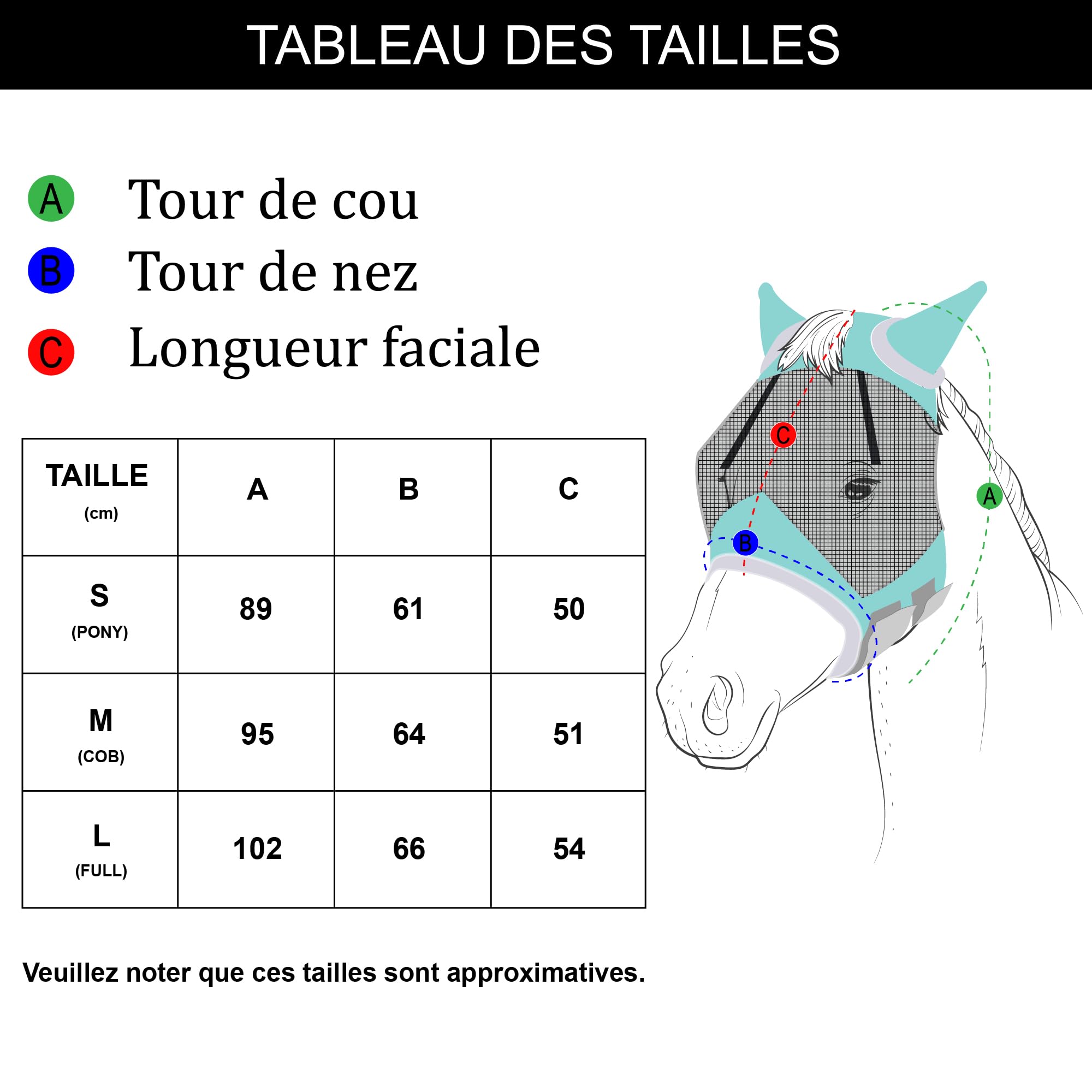 Maschera antimosche cavallo con protezione orecchie, verde M | Protezione UV, maglia traspirante, ampio spazio per gli occhi, foro per il toupet, senza sfregamento