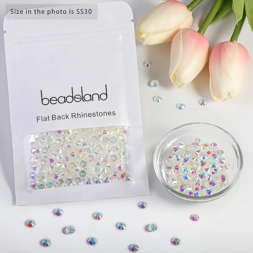 Vista 585 de Beadsland Diamantes de imitación de cristal con parte trasera plana, gemas redondas para arte de uñas y manualidades, pegamento fijo, violeta