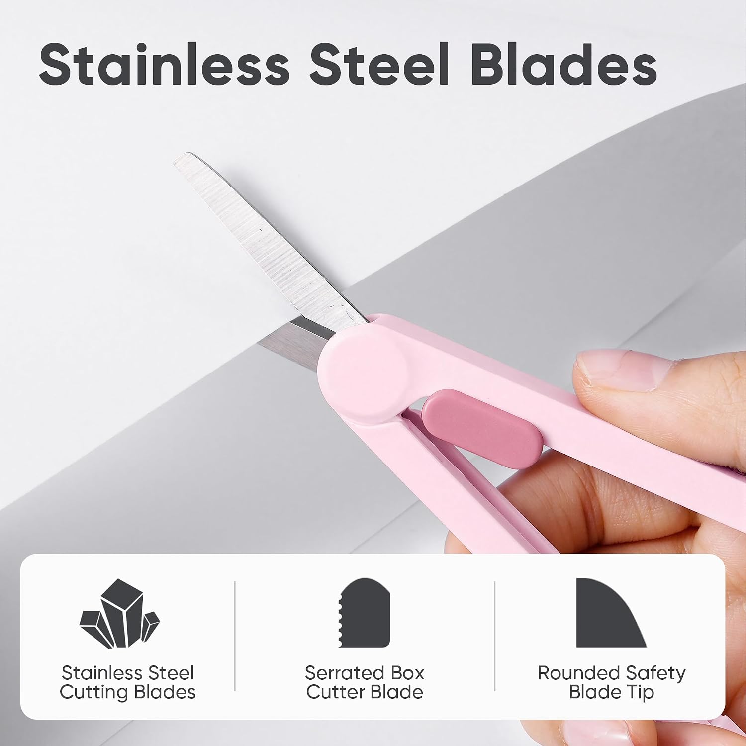 NUSIGN 2 in 1 Scissors, All-Purpose Mini Scissors & Box Cutter, Pink