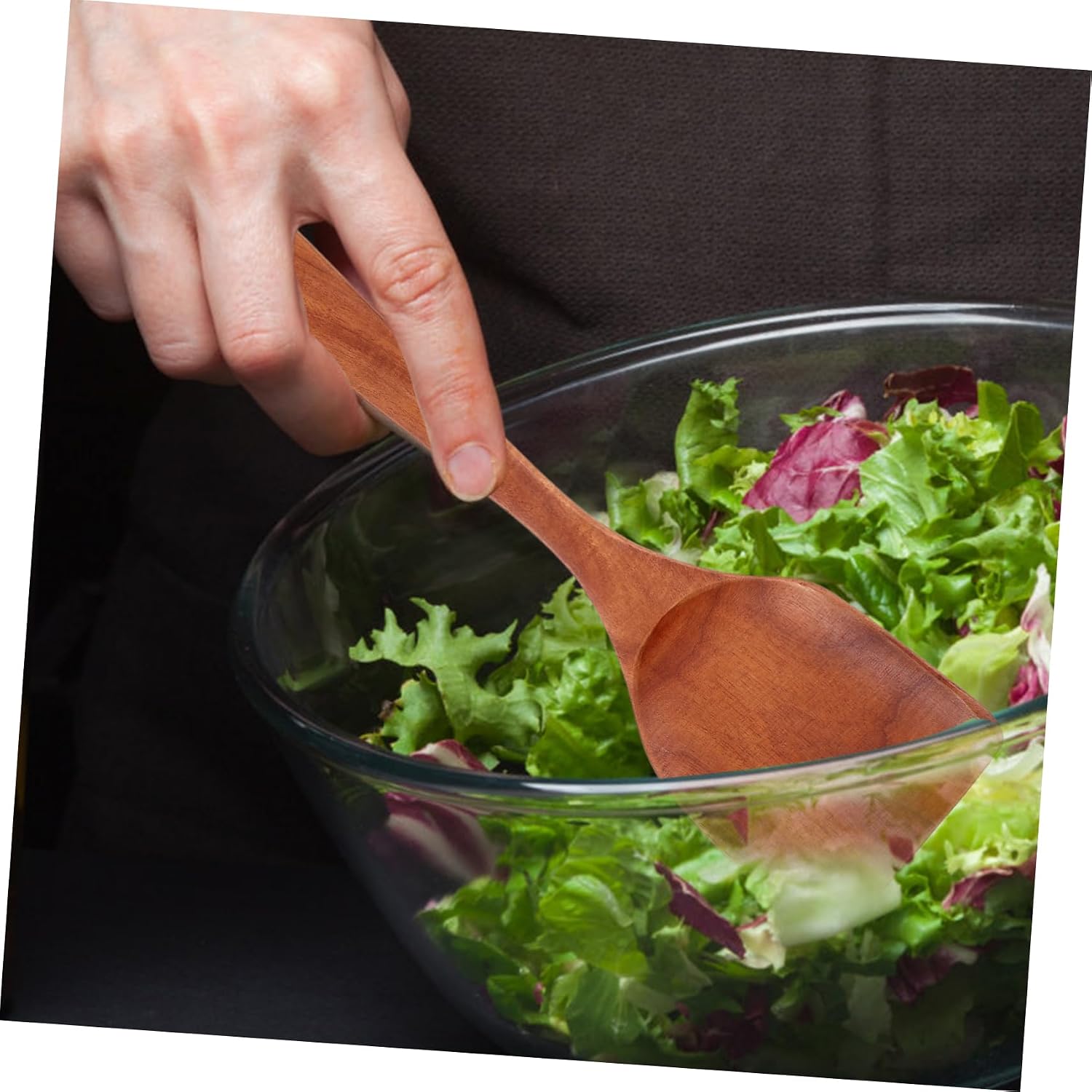 Wooden Salad Spatula Long Handle, 13 Inch Kitchen Serving Utensil for Salad