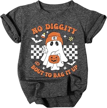 Toddler Boys Girls Halloween Ghost Shirt No Diggity Bout to Bag it Up Funny Letter Print T-Shirt Fall Holiday Tops