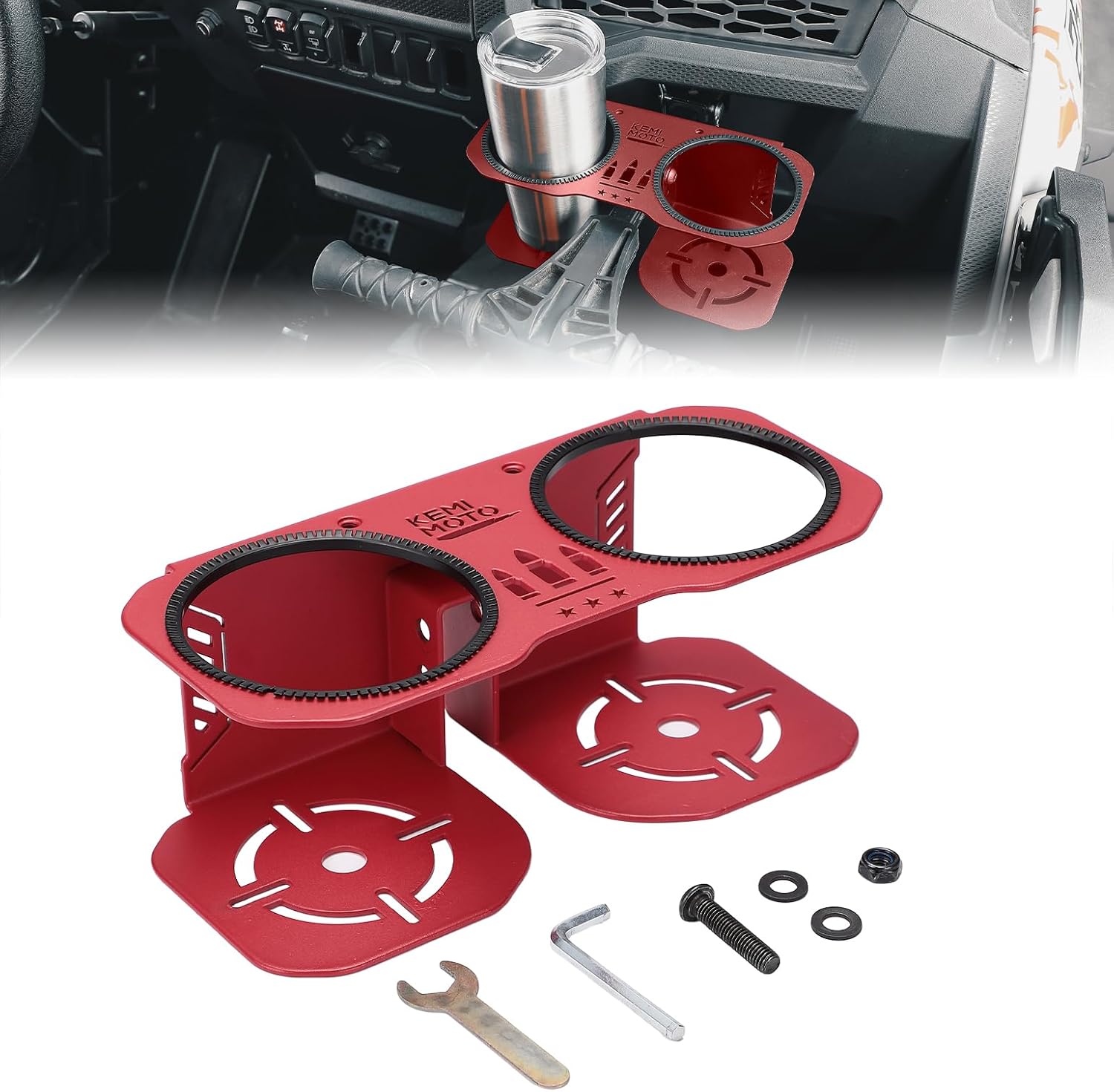 KEMIMOTO Grab Bar Cup Holder - Compatible with Polaris RZR 1000/800/570/200 - Fits Large Bottles 18-40oz, Passenger Grab Handle Accessory