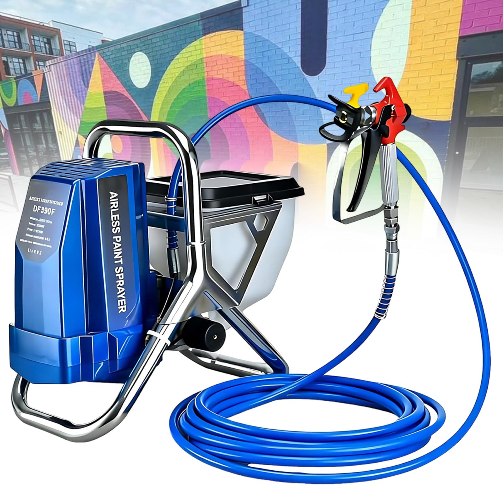Elektryczny agregat malarski, 1800 W, 110 V/220 V, wysokie ciśnienie, z wężem 5 m, manometrem i dyszą – do malowania ścian (wewnątrz i na zewnątrz), mebli i ogrodzeń