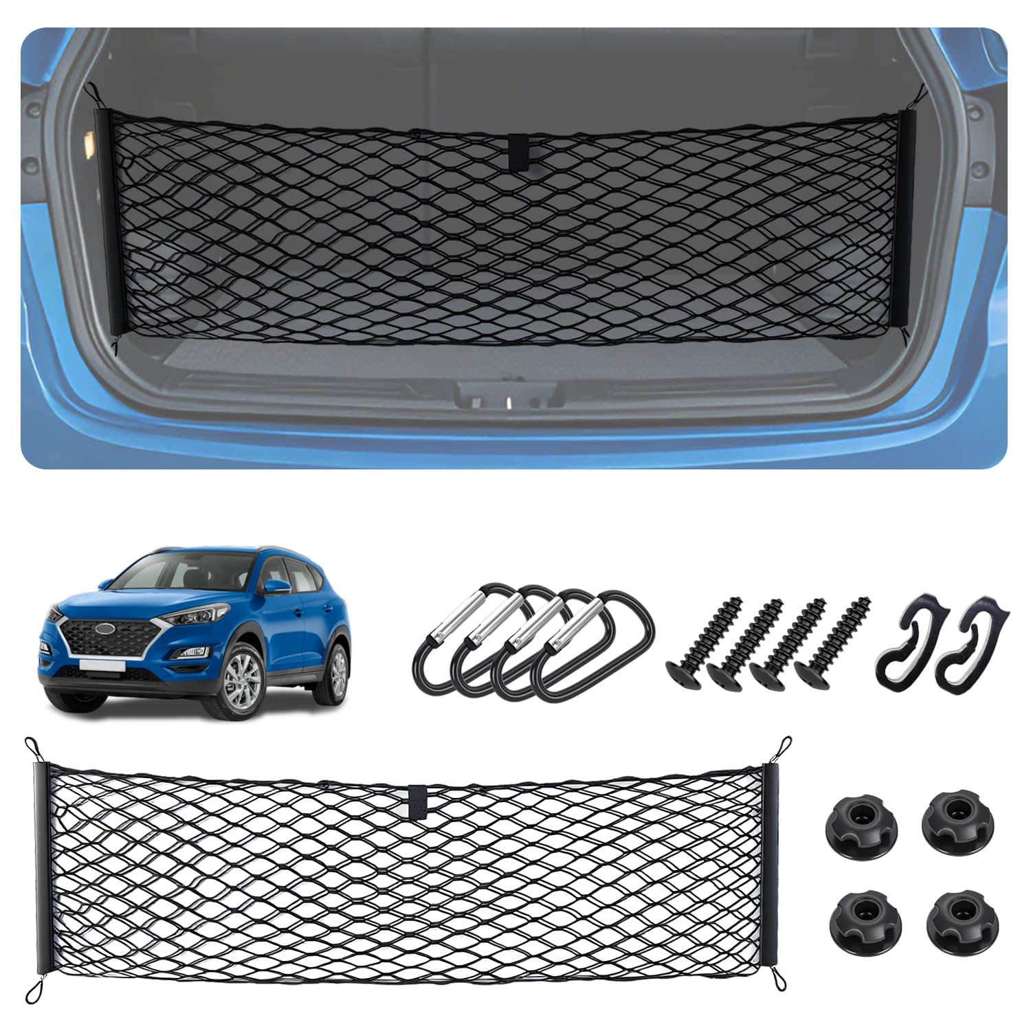Envelope Style Cargo Net for Hyundai Tucson 2026 2025-2022 Accessories, Rear Trunk SUV Mesh Cargo Net, Upgraded 5mm Bungee &amp; Double-Layer Nylon Storage Tailgate Netting Grocery&amp;Tools Holder Organizer