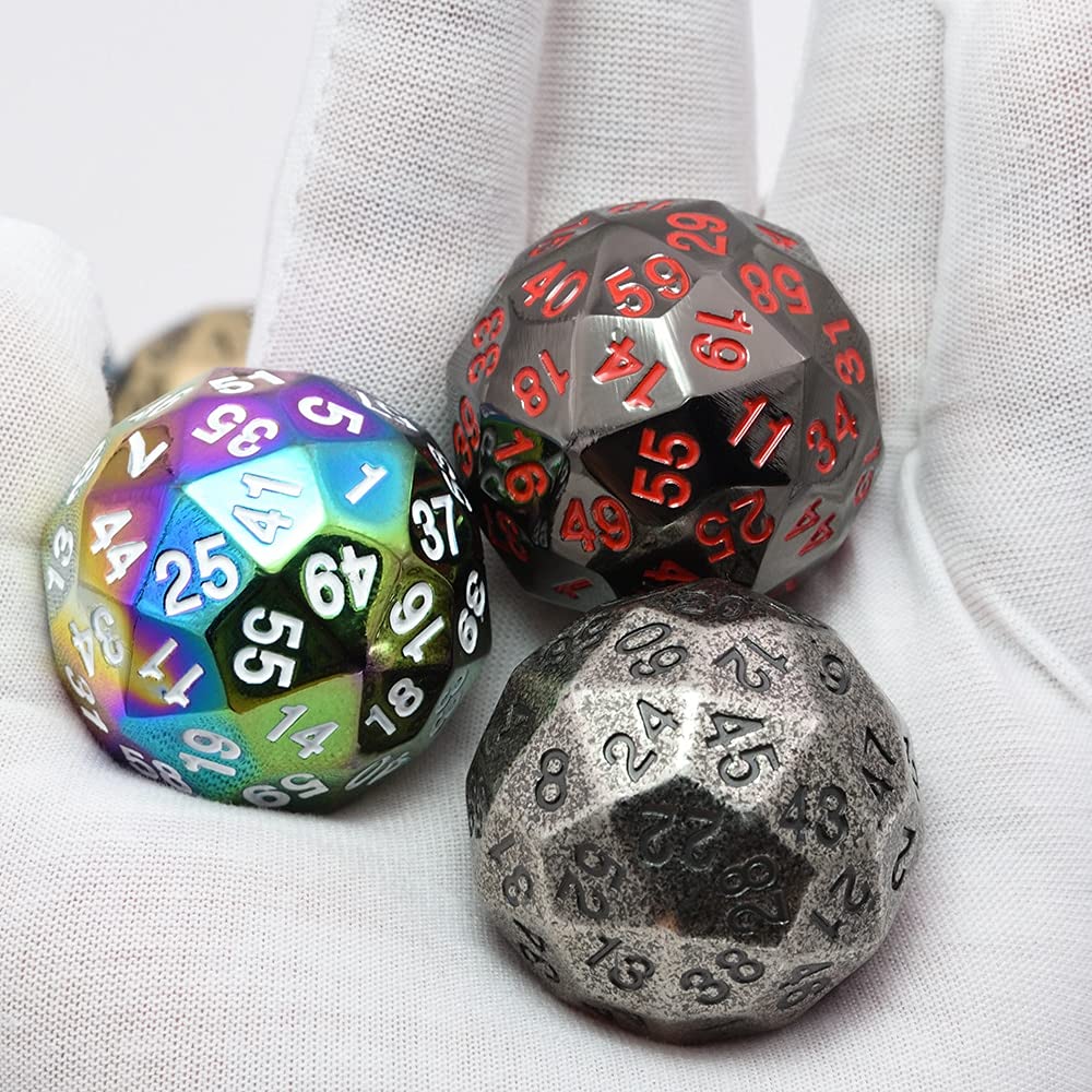 ZX Dados poliédricos de Metal 60 Lados con Bolsa de Terciopelo para Juegos de Mesa d nd MTG Enseñanza matemática Y212 (Color : Black w Red Ink)