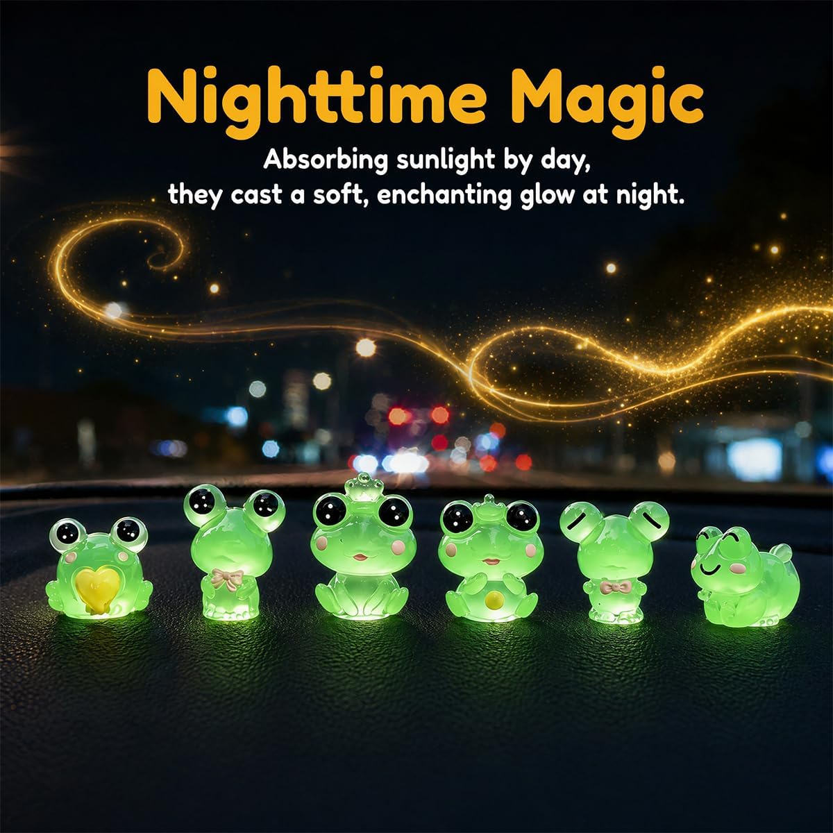 6PCS Luminous Frog Car Dashboard Decor, Cute Frog Figurines Resin Vehicle Rearview Mirror Ornament, Funny Auto Interior Computer Monitor Decoration Accessories, Universal Fit image 4