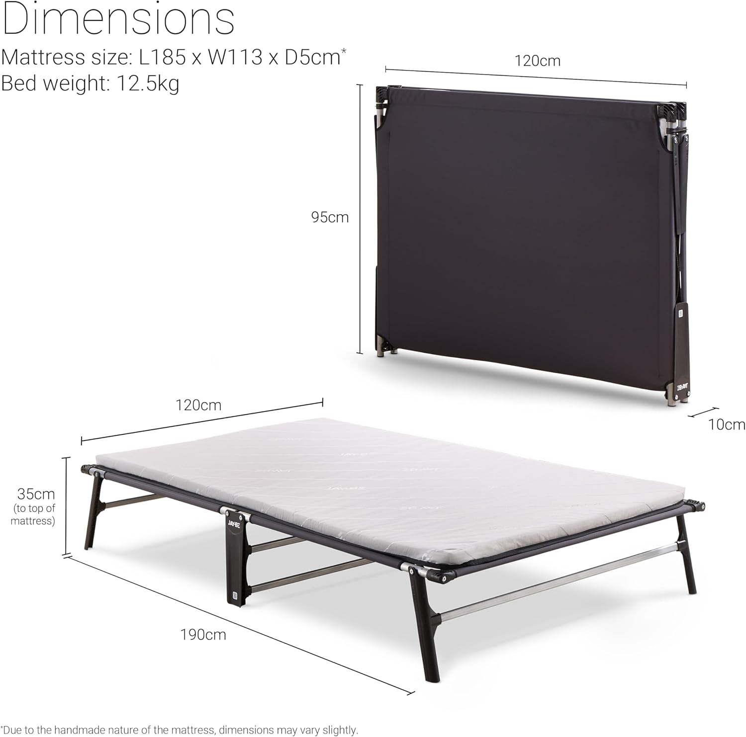 JAY-BE CE120 Compact Folding Bed with e-Fibre Mattress, Small Double