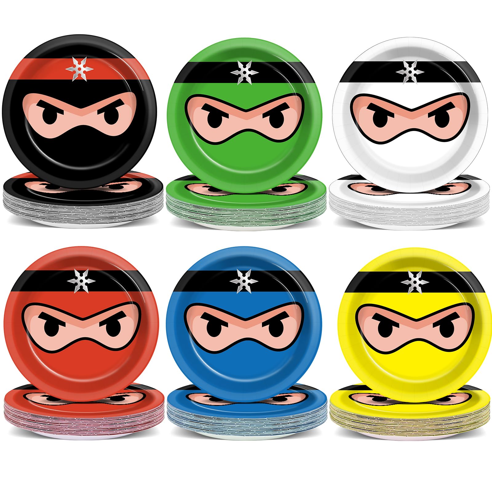 Naozinebi 72PCS Ninja Birthday Plates Karate Party Supplies Ninja Warrior Tableware Master Plates Disposable Paper Dessert Plates for Boys Girls Kids