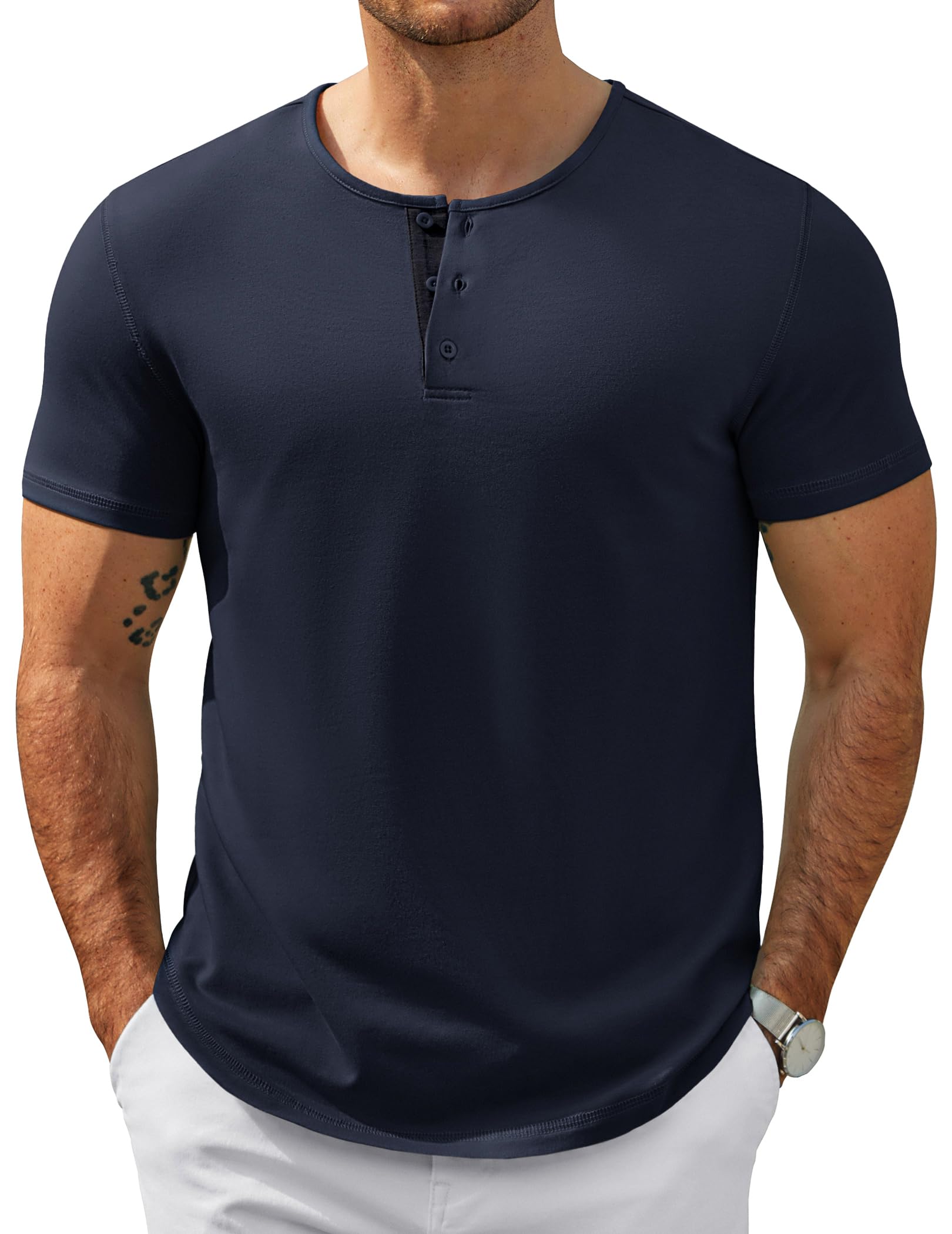 COOFANDY T Shirt Herren Kurzarm Henley Shirt Baumwolle Tshirt Sommmer Männer T-Shirts mit Knopfleiste Arbeitstshirts