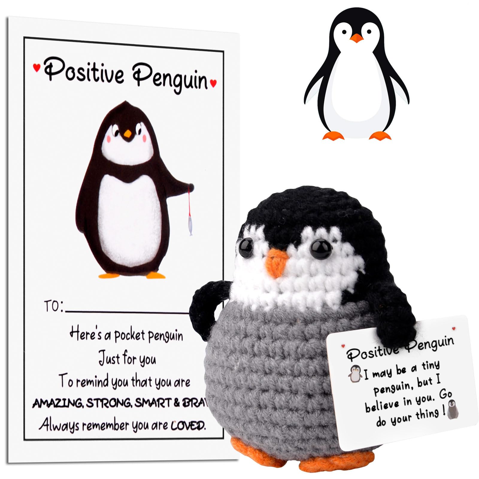 Funny Positive Penguin, Cute Potato Knitted Toy, Mini Pocket Hug Penguin, Penguin Doll with Positive Card, Emotional Support Gifts, Penguin Gifts, Creative Gift for Family Friends