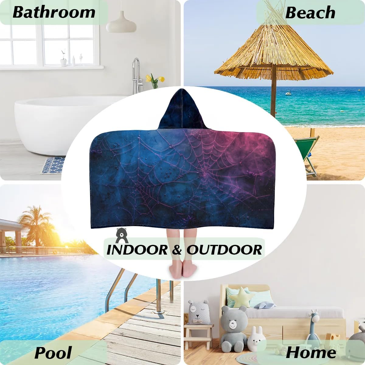 Pardick Kids Bath Towel Dark Spider Web Beach Towel with Hood Pool Cover Up for Girls Boys Soft Absorbent Hooded Bath Towel Toddler Towels for Beach, Pool