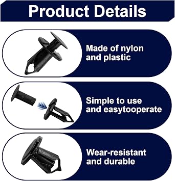 50 Pcs Longer Trim Panel Fixing Clips, Body Fastener Rivets Compatible with ATV UTV, Universal Car Interior Fasteners for Door Card, Carpet Lining, Dashboard, Bumper, Rivet Panel Retainer Kit(Black)