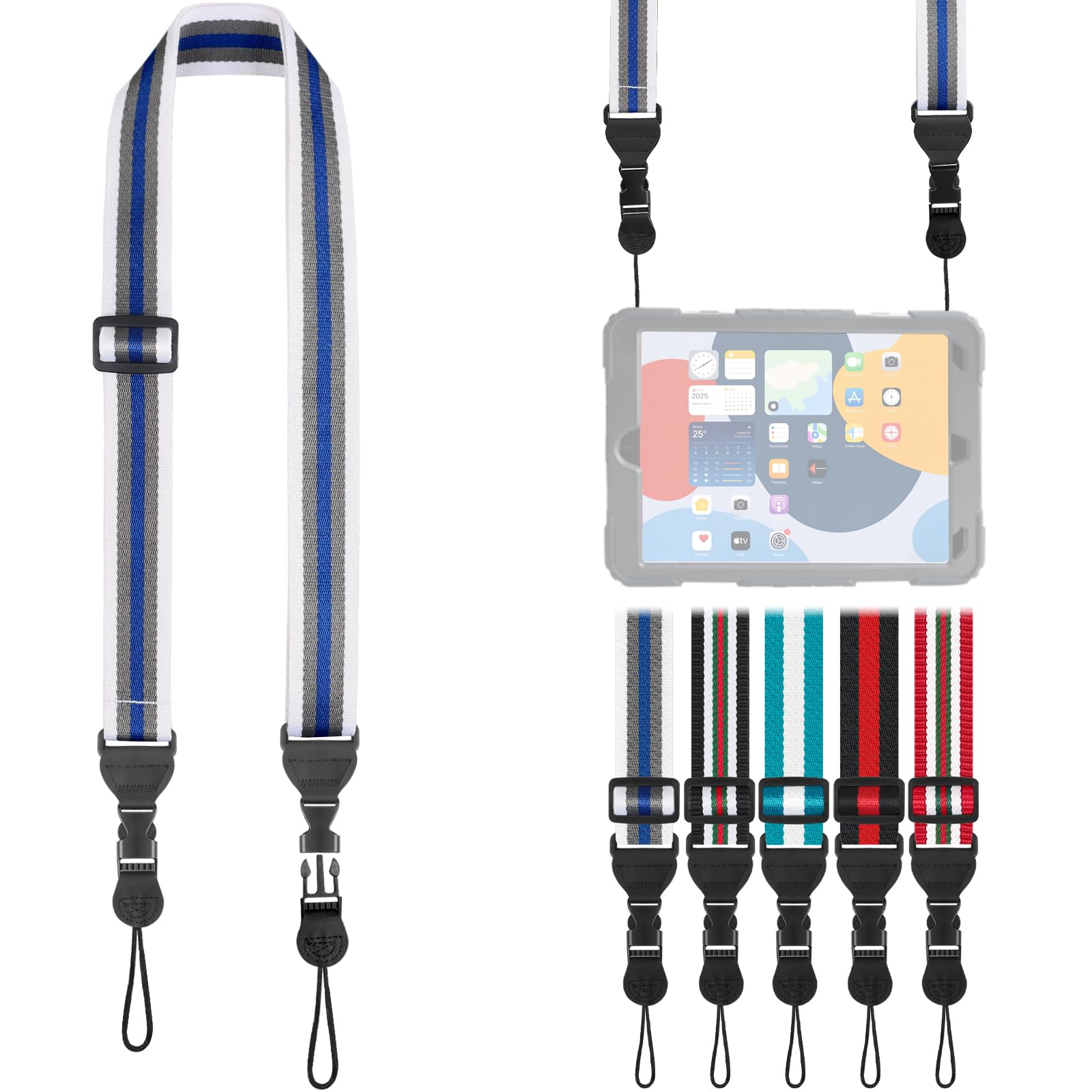 FIEIL Adjustable Shoulder Strap, Comfortable for Camera Neck Lanyard iPad Strap iPad Strap for iPad, Camera, Binocular, Crossbody, Tablet, Laptop, Binocular, Luggage Bag(Blue, Gray &amp; White A29+1)