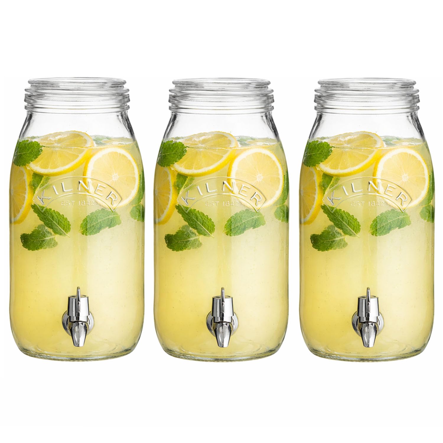 UHL Kilner 3 Litre Glass Storage Jar with Tap, 3PCS Drinks Dispenser Fridge Water Jug, Beverage Dispenser Jar for Lemonade, Juice, Infused Drinks, Cocktails, Perfect for BBQ, Parties and Buffets Tap