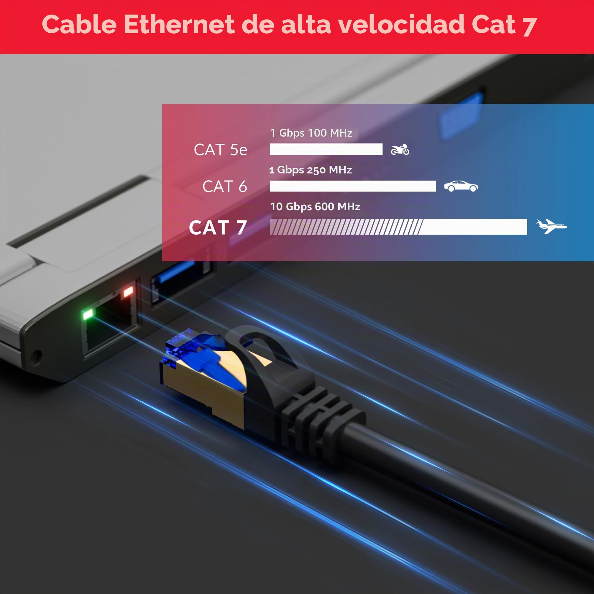 CAT7 Cable Ethernet 100m para uso en exteriores-negro,cable de red 10 Gigabit RJ45,SFTP,PVC+LLDPE robusto resistente a los rayos UV y impermeable,con 15 bridas,para router,interruptor,módem
