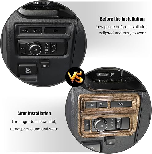 Miniatura 4 de Voodonala Accesorios para panel de control de faros delanteros de consola central para Ford F150 2021 2022 (1 unidad, ABS, madera)