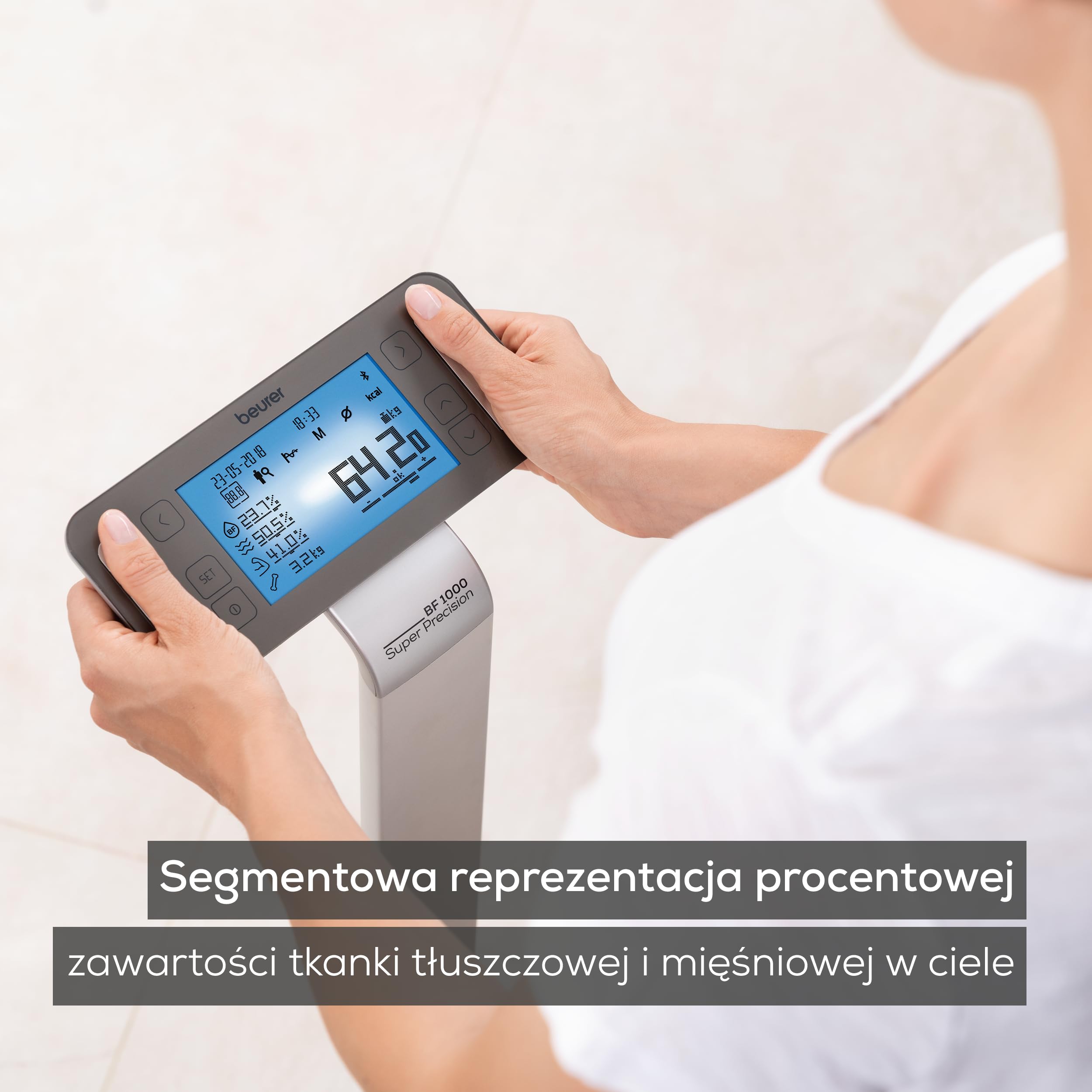 Beurer BF 1000 SuperPrecision waga diagnostyczna, precyzyjna waga osobowa do analizy całego ciała z aplikacją, pomiar zawartości tłuszczu, oddzielne wyświetlanie poszczególnych części ciała