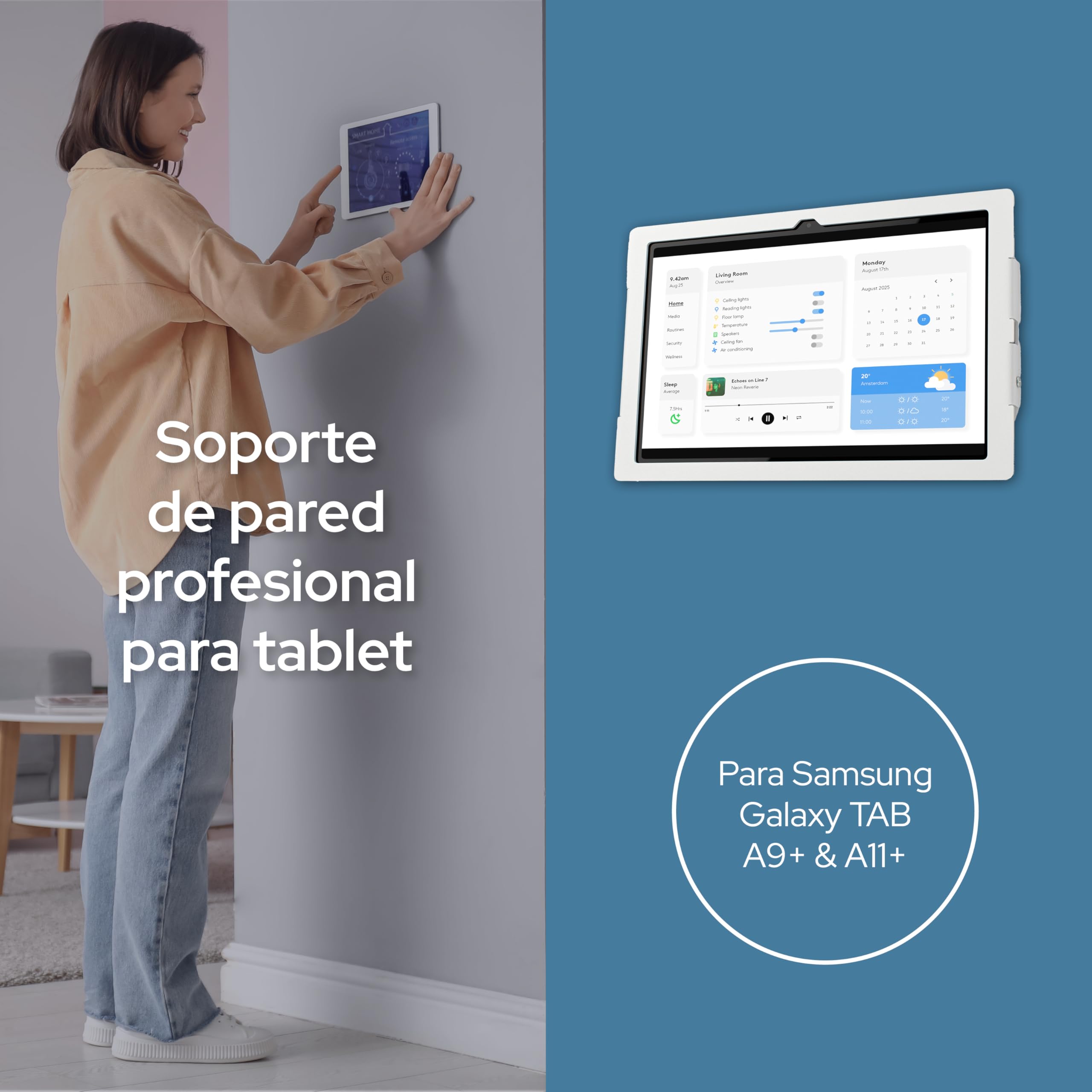 Soporte de pared para tablet Samsung Tabdoq Lite | Soporte para tablet seguro y resistente | Ideal para uso doméstico y profesional | Compatible con Samsung Galaxy TAB A9+ & A11+ | 11 pulgadas, Blanco