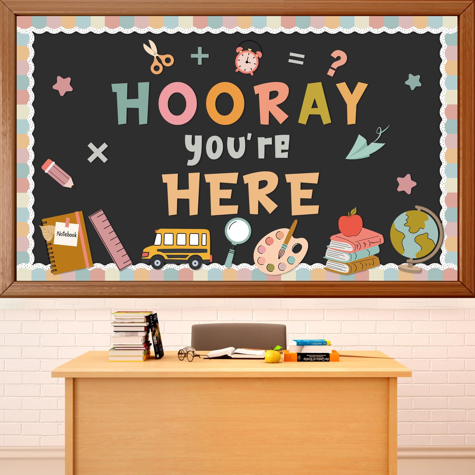 QOUBAI Groovy Bulletin Board Set Hippie Pastel Themed Classroom Welcome Bulletin Board Decoration Stationery Paper Cutout Classroom Decoration for