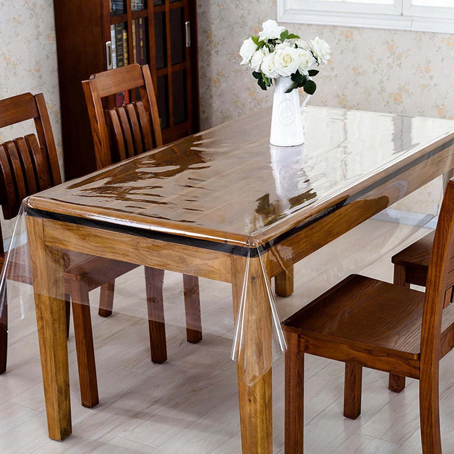 Tovaglia in plastica trasparente, 85 x 180 cm, impermeabile, in PVC, protezione per tavolo, ideale per pranzi ed eventi, facile da pulire