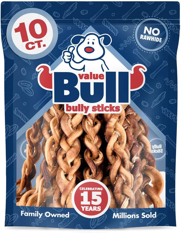 ValueBull Braided Bully Sticks for Large Dogs, Thick 12 Inch, 25 Count Bulk Pack - All Natural, Grass Fed, Single Ingredient, Long Lasting Dog Treats