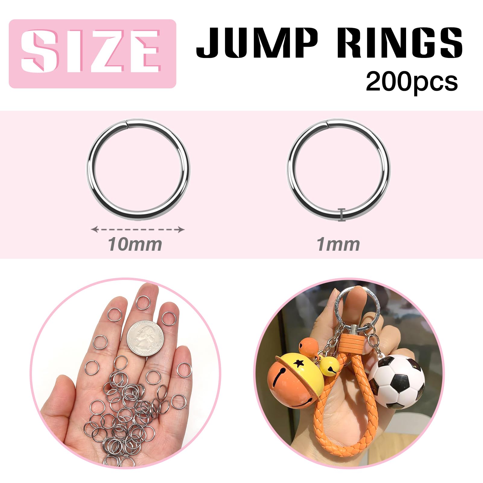 TOAOB 200pcs Stainless Steel Jump Rings 10mm Open Jump Rings Connectors for Keychains Earrings Necklace Jewelry Making