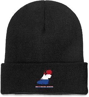 Netherlands Netherlander Flag Map Beanie Knit Hat for Men Women Slouchy Skull Caps Unisex Stocking Skullies Knitted Sock Hats Winter Fall Headwear Warm for Cold Weather Skiing Skate Hiking Camping