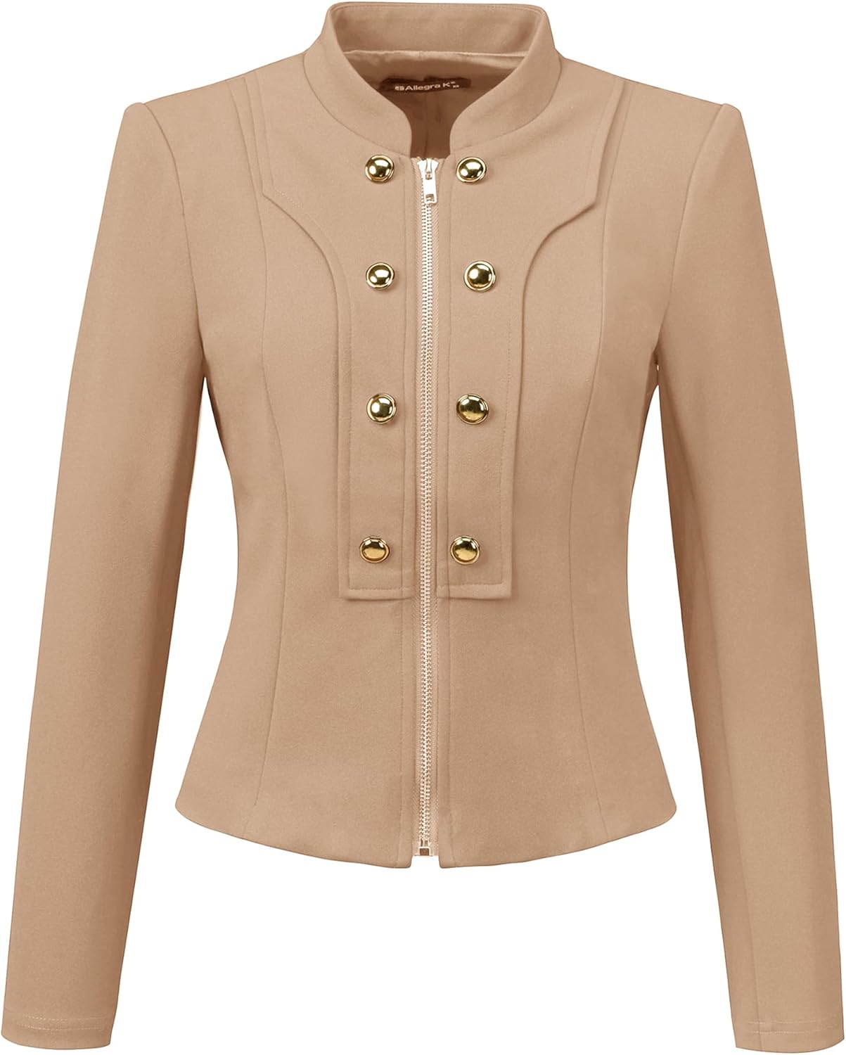 Allegra K Vintage Jacket for Women's Steampunk Button Decor Casual Zip Up Crop Jacket
