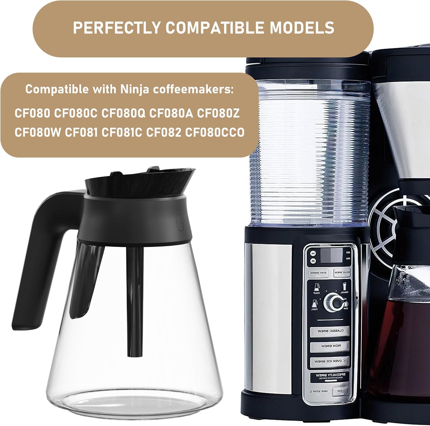 6-Cups Coffee Bar Coffee Maker Carafe Replacement Pot Compatible with Ninja CF080, CF080C, CF080CCO, CF080A, CF080Z, CF080Q, CF080W, CF081, CF081C, CF082 Coffee Maker 1 Pack