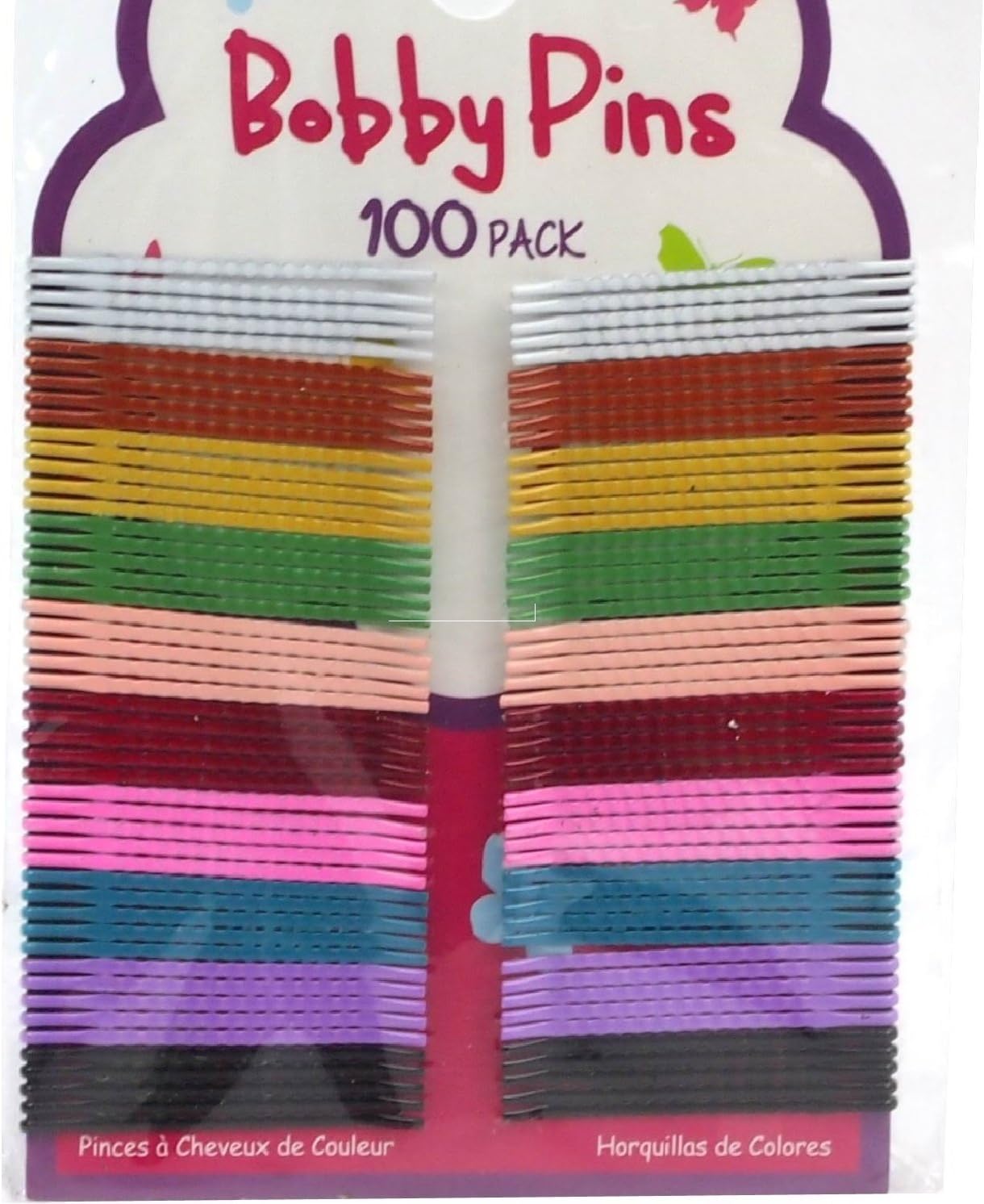 100 x 4.5cm Small Assorted Colour Bobby Pins Hair Red White Green Pink Yellow.