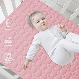 Biloban Crib Mattress Protector Pad Waterproof, Toddler Waterproof Crib Mattress Cover, Machine Washable & Dryer Fit Baby Toddler Bed Mattress Protector (Standard Size 52 x 28), Pink