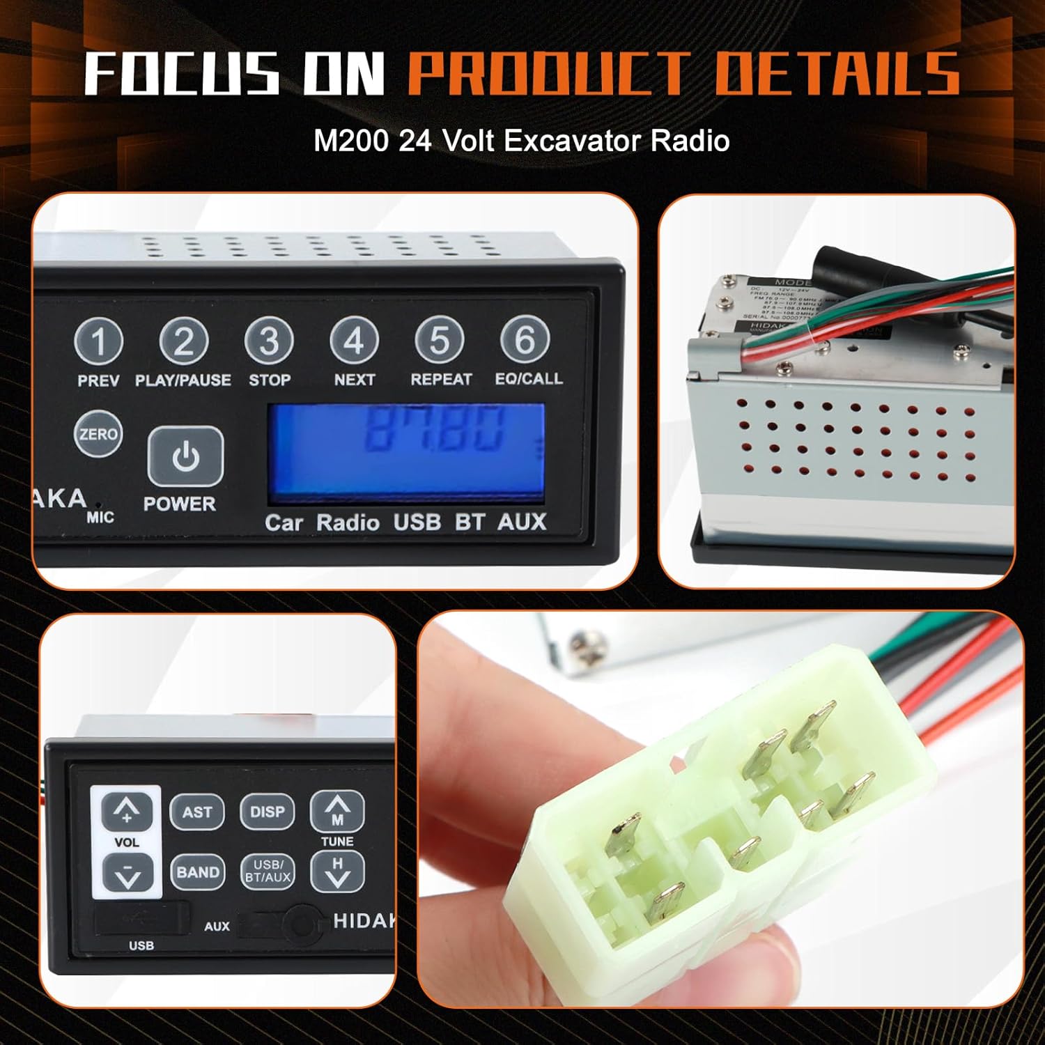 PANGOLIN Universal Car Bluetooth USB AUX-in 24 Volt Excavator Radio for Hitachi Komatsu Kato Excavator Spare Parts