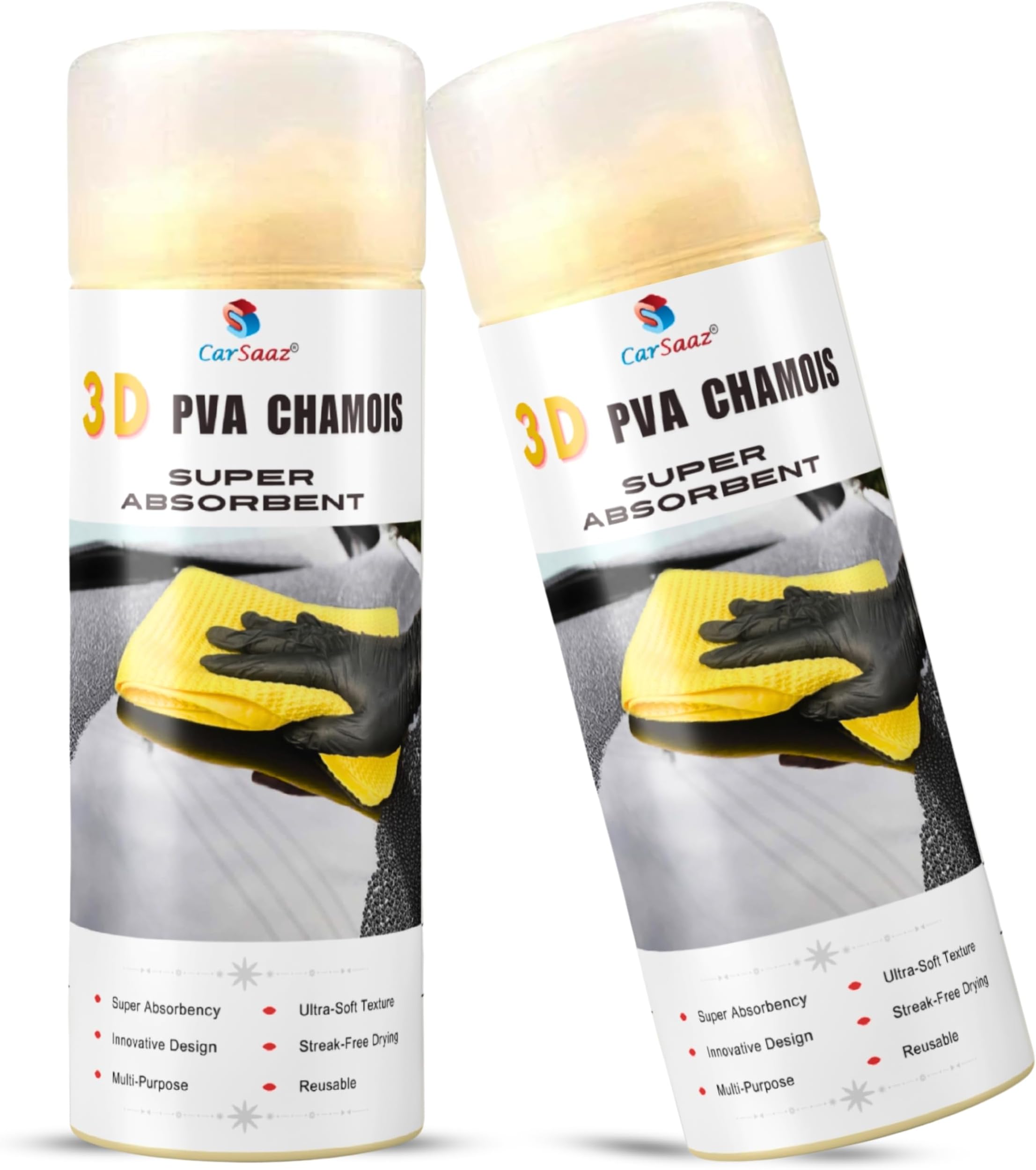 CAR SAAZ Polyvinyl Alcohol Super Absorbent PVA Chamois|Leather Towel for Car, Office, Home Cleaning|Absorption Chamois Capacity 250 Ml Water(43X32 Cm)(Pack of 2), White