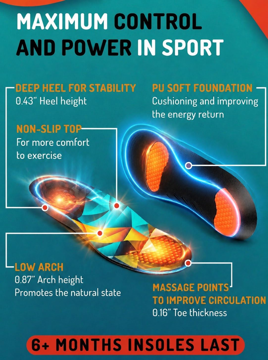 Plantillas deportivas que absorben los golpes, inserciones de amortiguación de zapatos deportivos para hombres y mujeres, ideales para deportes activos, correr, entrenamiento, senderismo, arco neutro,