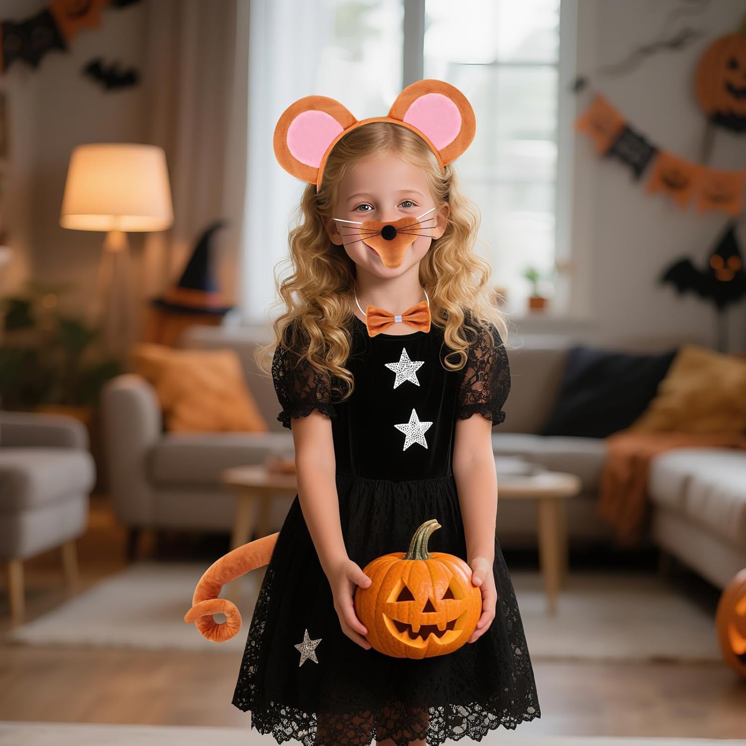 4 PCS Mouse Costume Set Rat Costume Mouse Ear Headband Tail Nose Bow Tie for Halloween Cosplay Animal Dress Up - Image 5