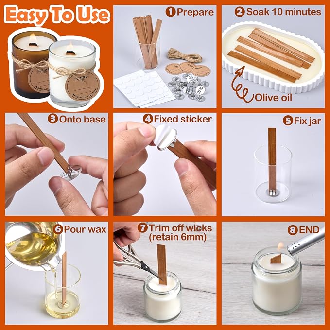 Kit de 200 Pabilos de Madera para Velas Incluye Base Metálica miniatura 3