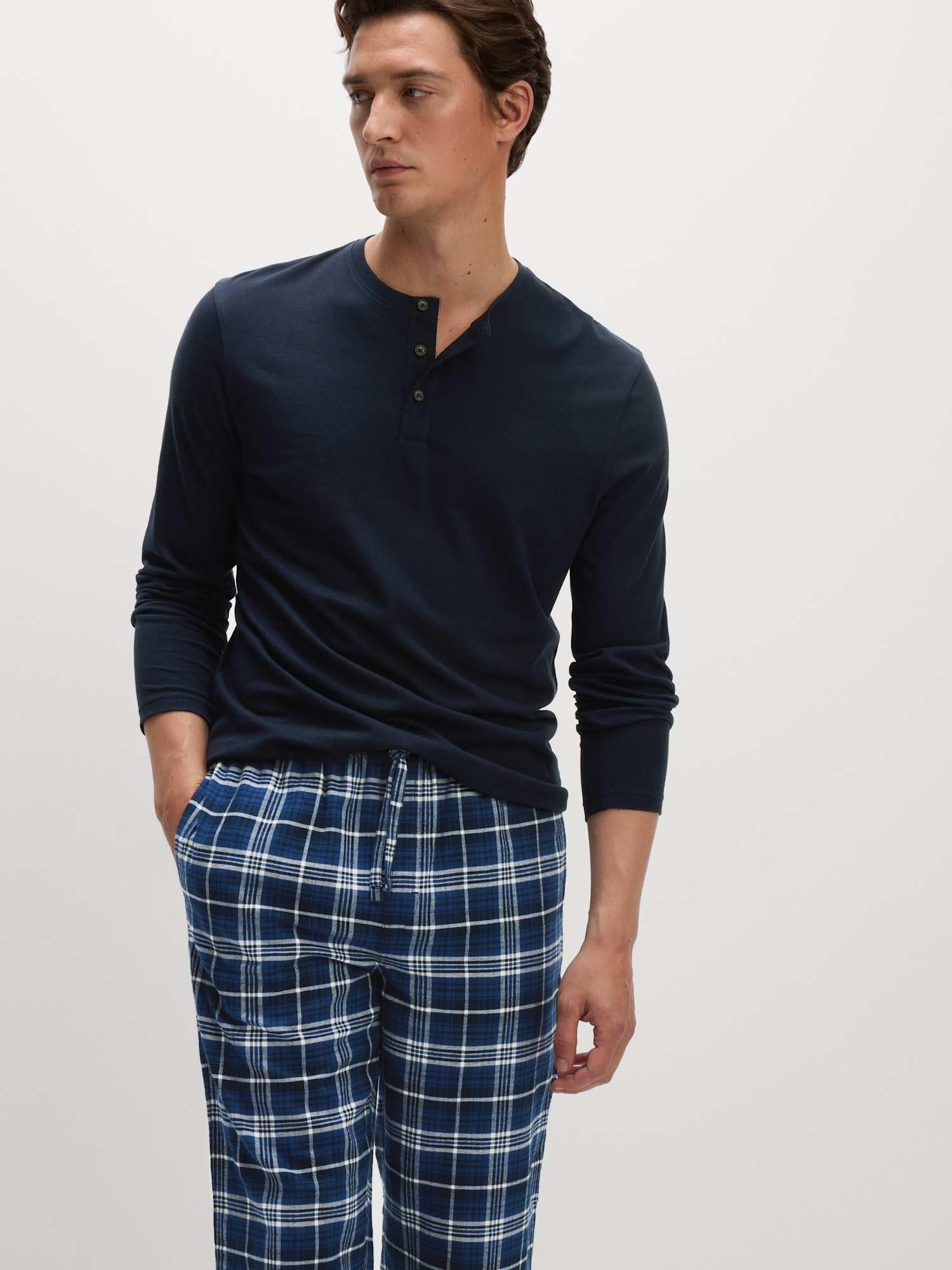 Marks & Spencer Conjunto de Pijama de Cuadros de Algodón Afelpado para Hombre, Ajuste Normal, Cintura con Cordón, con Bolsillos