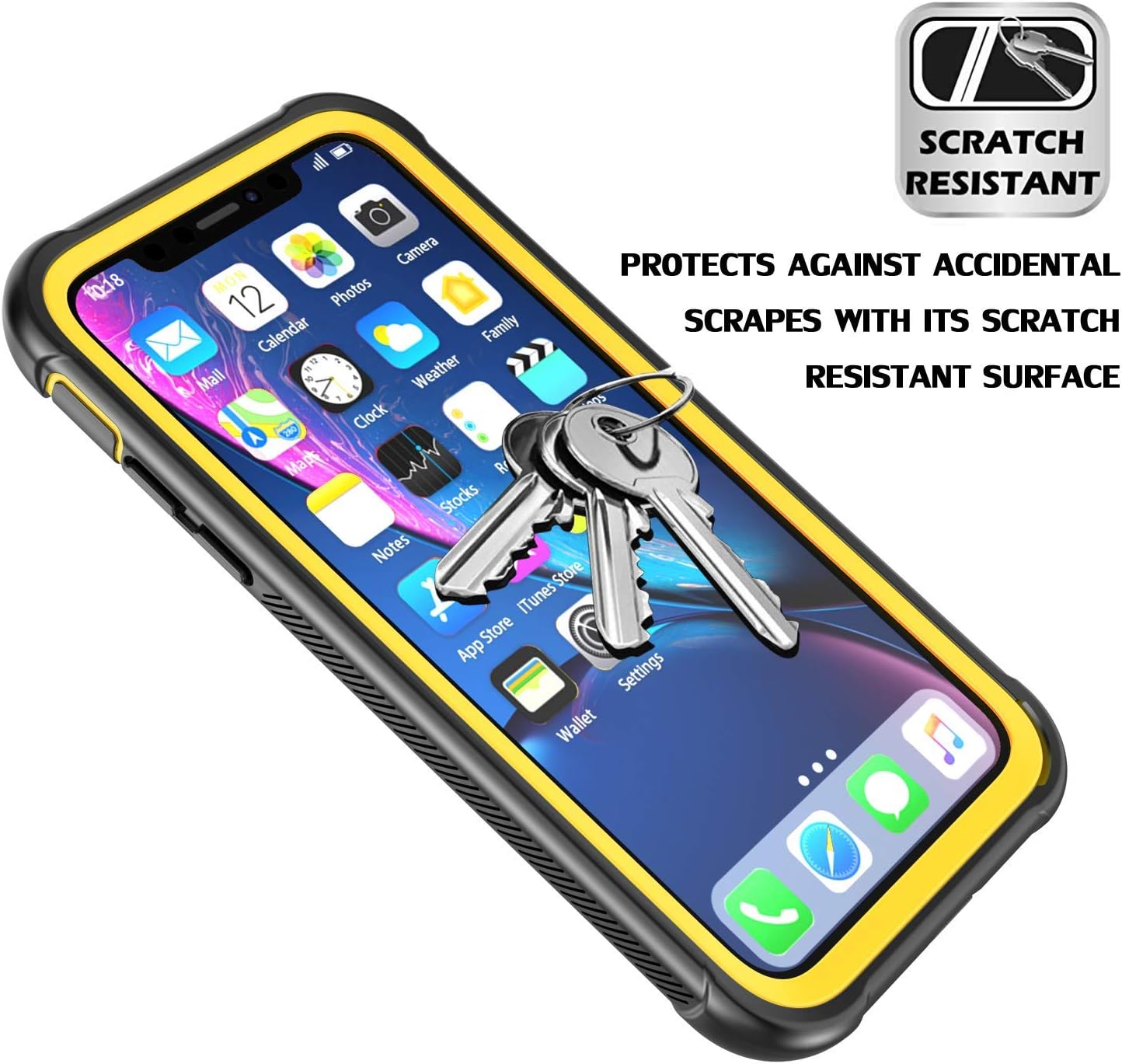 ImpactStrong Clear Case for iPhone XR, Ultra Protective with Built-in Clear Screen Protector Transparent Full Body Cover (Yellow)