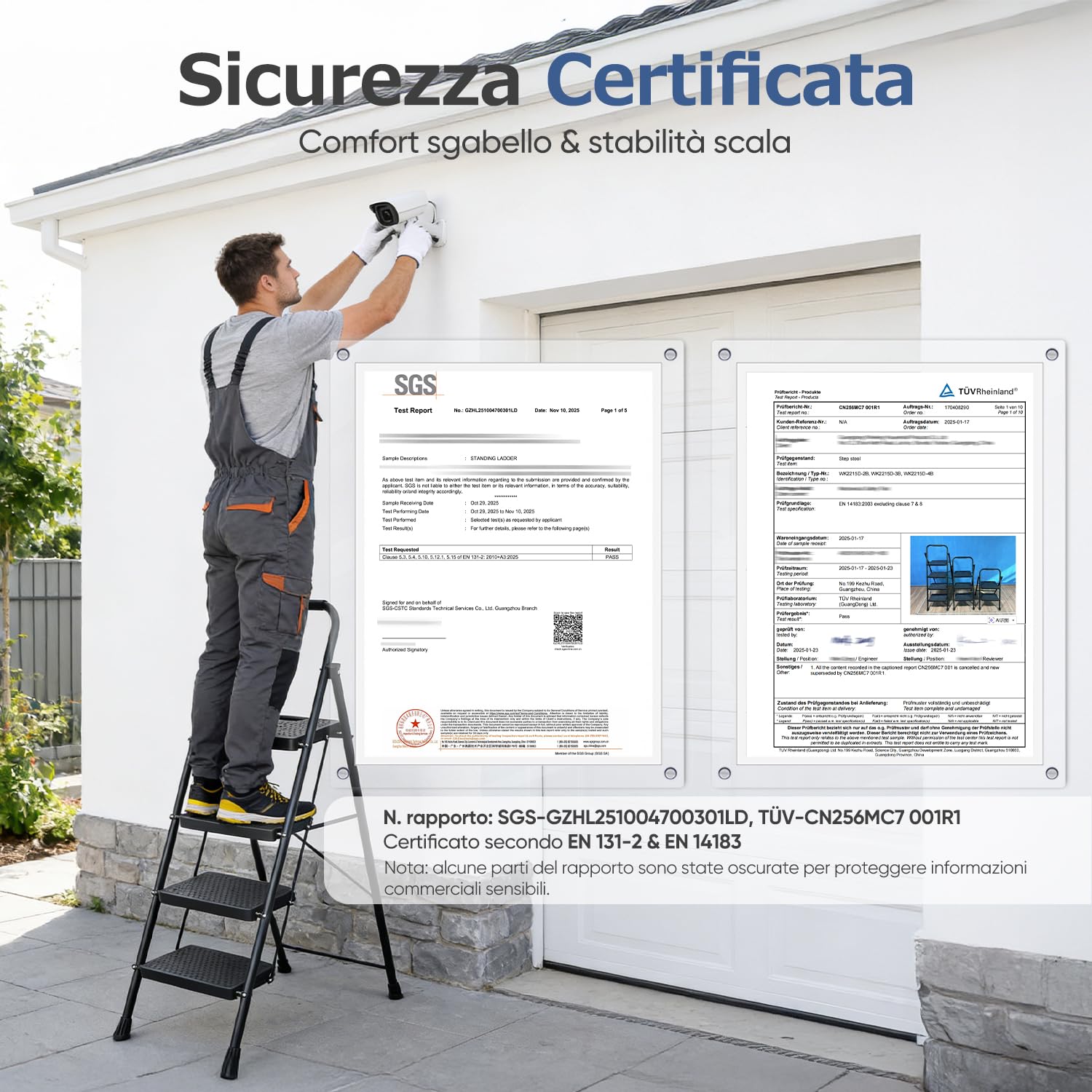 Sekey Scaletta Pieghevole 4 Gradini, Alto Scala Domestica con Telaio in Acciaio, Gradini di Plastico Antiscivoli, Pieghevole per Casa, TÜV & SGS, EN 131-2 & 14183, Capacità di Portata 150 Kg, Nero