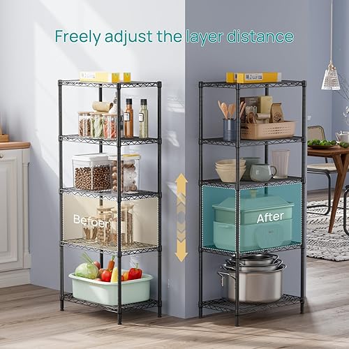 Miniatura 3 de SINGAYE Estantes de almacenamiento de 5 niveles, estantería de alambre, estante de metal para cocina, lavandería, organización del hogar, despensa,