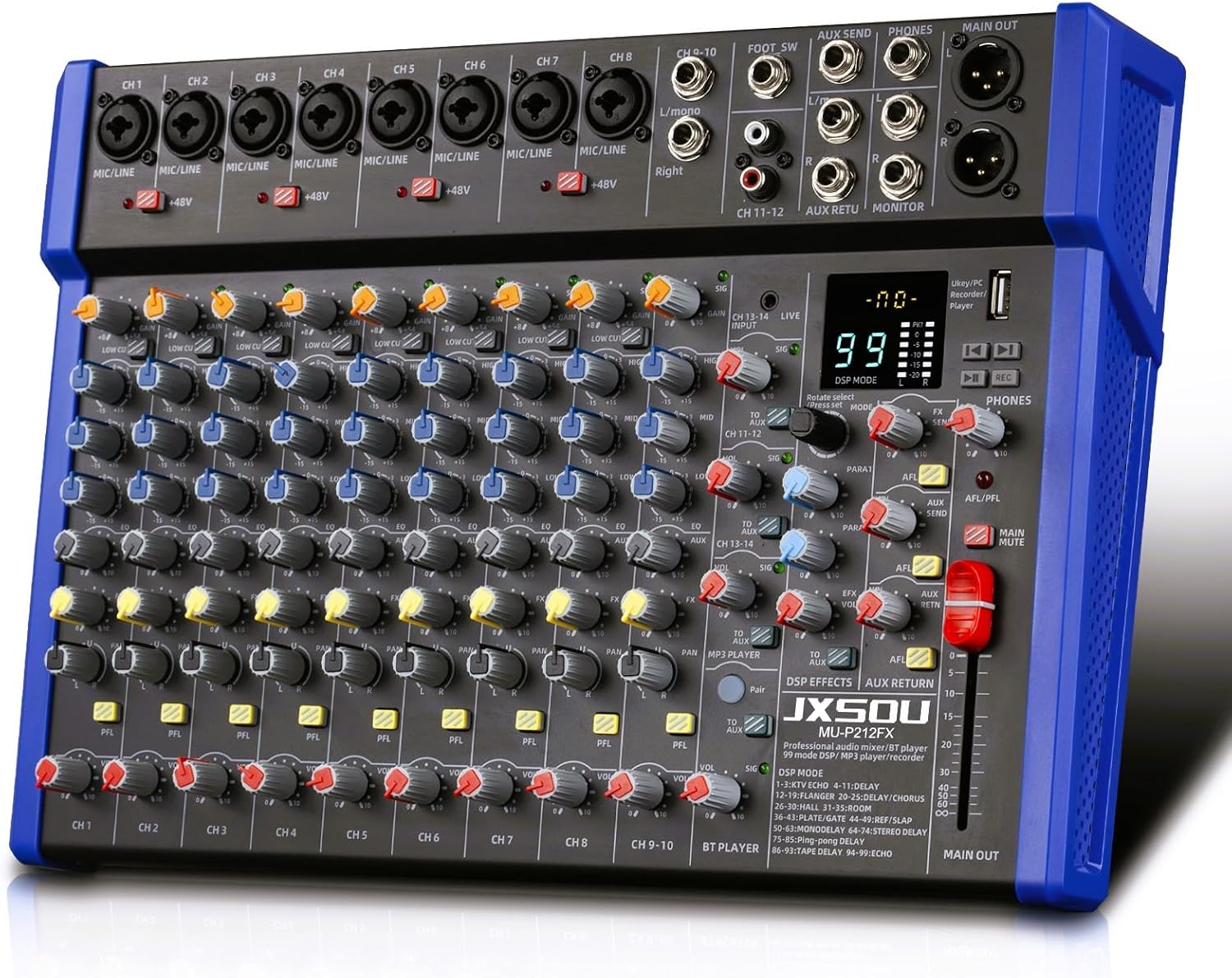 Amazon.com: JXSOU 14-Channel Audio Mixer, DJ Mixer Bluetooth Studio ...