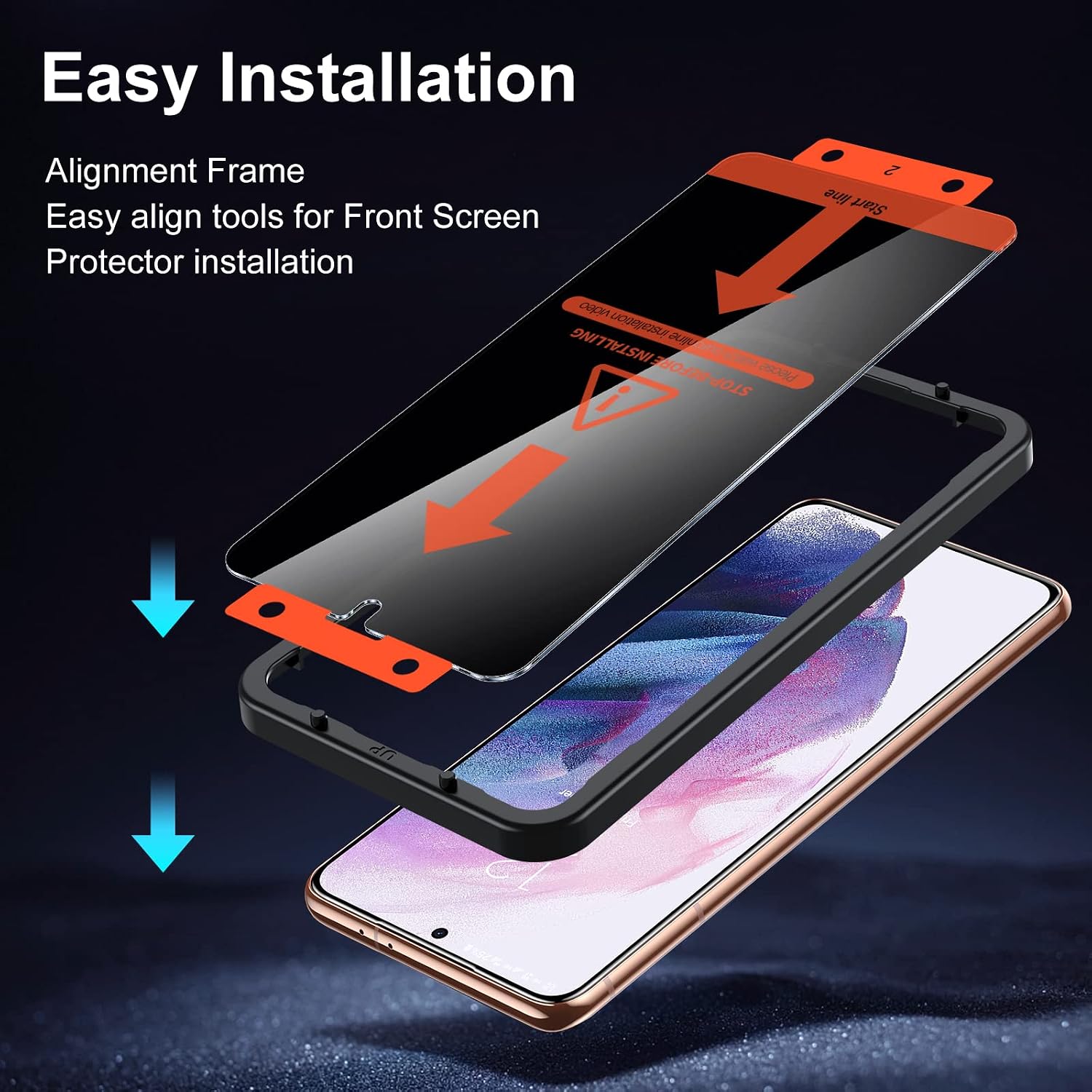 UniqueMe 2+2 Pack for Samsung Galaxy S21 Plus 6.7''Privacy Screen Protector | And Camera Lens Protector, Support Fingerprint Unlock with Easy Installation Tool, Not Glass, 7H Hardness