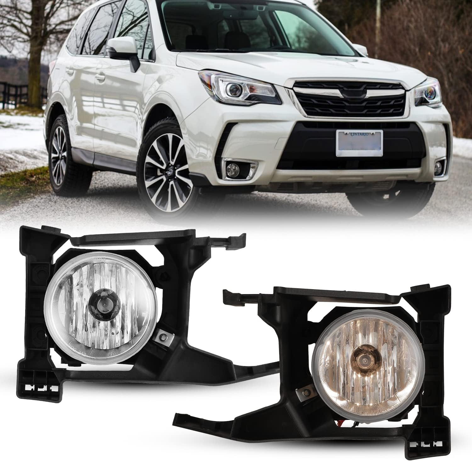 CPW OEM Fog Lights Assembly Fit For 2017 2018 Subaru Forester 2.5L Models Only, Driver & Passenger Driving Fog Lamps w/ H16 12V19W Halogen Bulbs + Wiring + Switch (Black Housing Clear Lens)