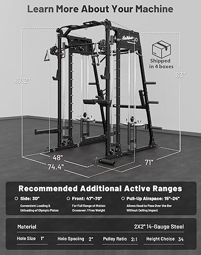 Vista 8 de Mikolo M4 2.0 Smith Machine, 2200lbs Squat Rack with LAT-Pull Down System & Cable Crossover Machine, Training Equipment with Leg Hold-Down Attachment
