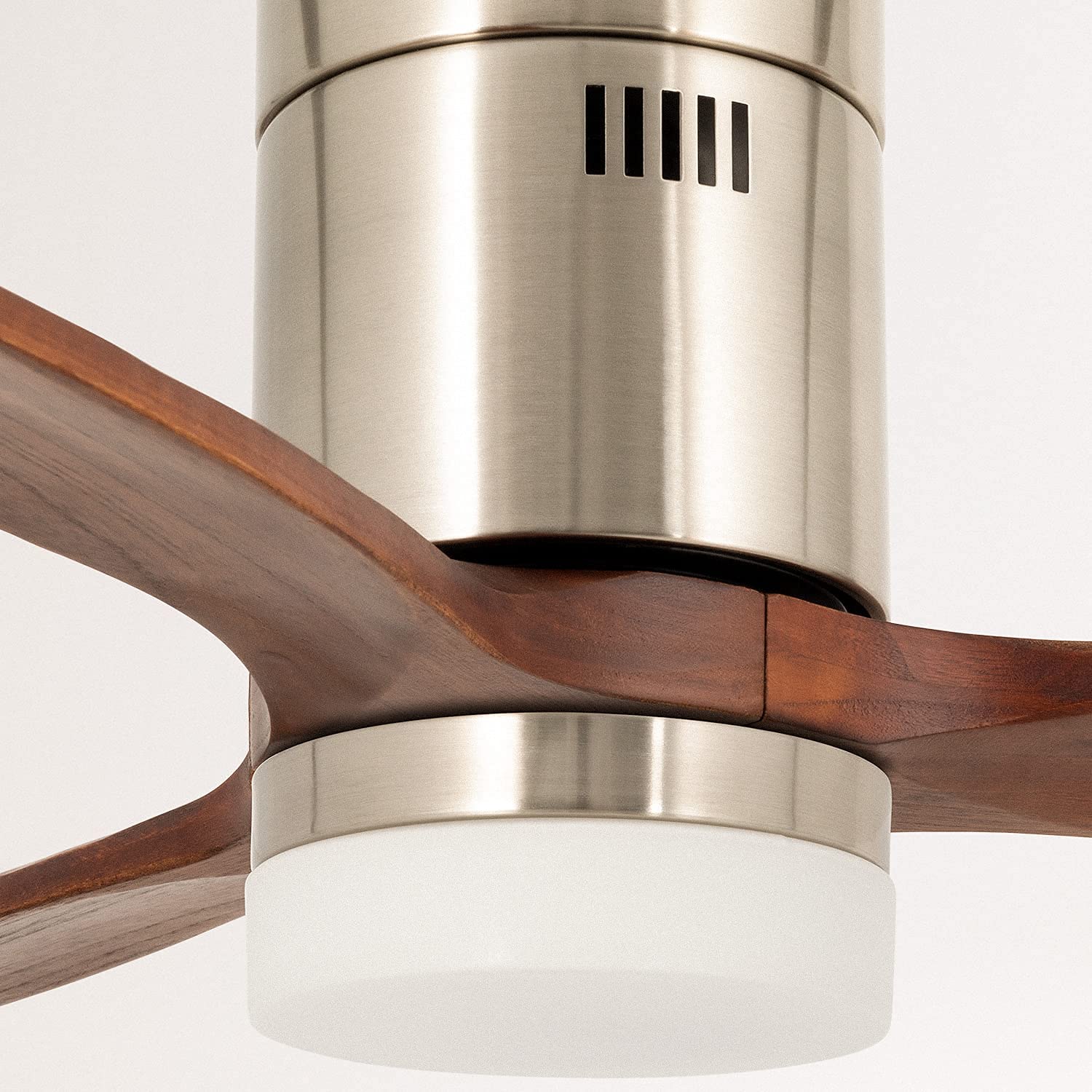 CREATE/WINDCALM/Ventilador de techo ABS con luz níquel efecto aspas madera oscura y mando / 40W, Silencioso, Ø132 cm, 6 velocidades, 3 temperaturas de luz, temporizador, función verano-invierno