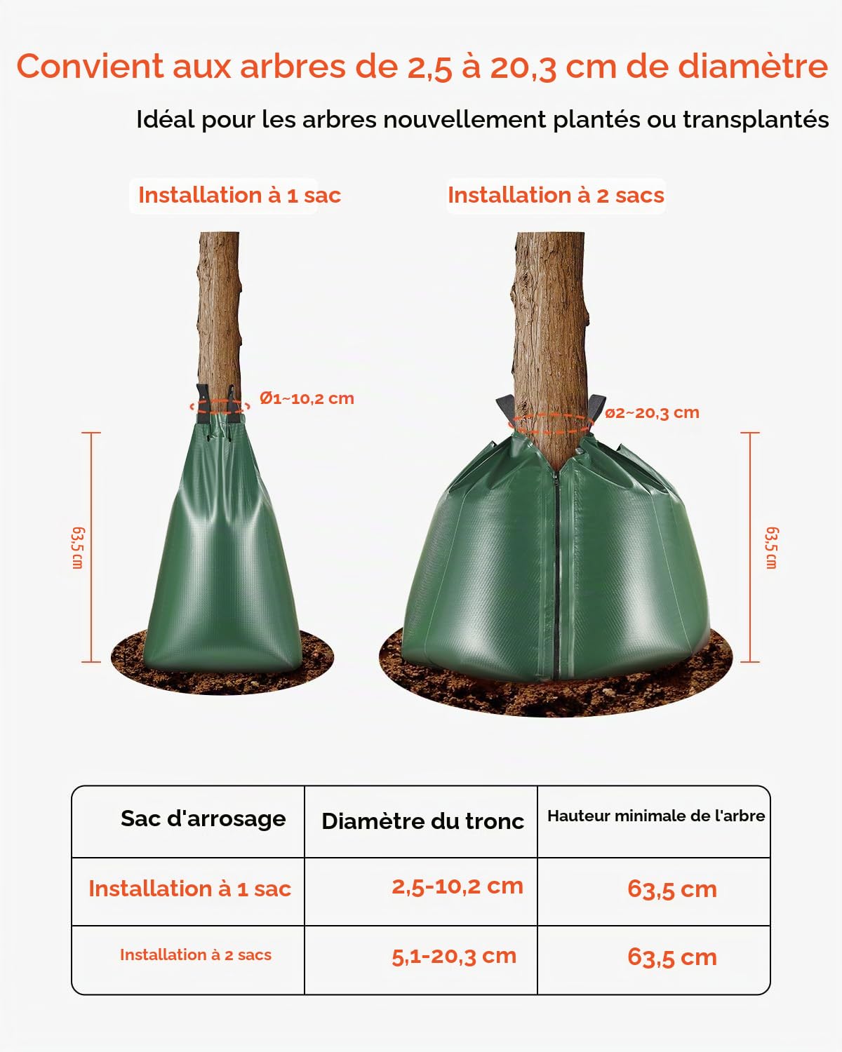 VEVOR Sac d'arrosage d'arbres, 25 pcs, sac d'irrigation d'arbres, 75,7 L, goutte à goutte, rechargeable, libération lente 5-9 heures avec fermeture éclair, durable, pour ciblage des racines profondes