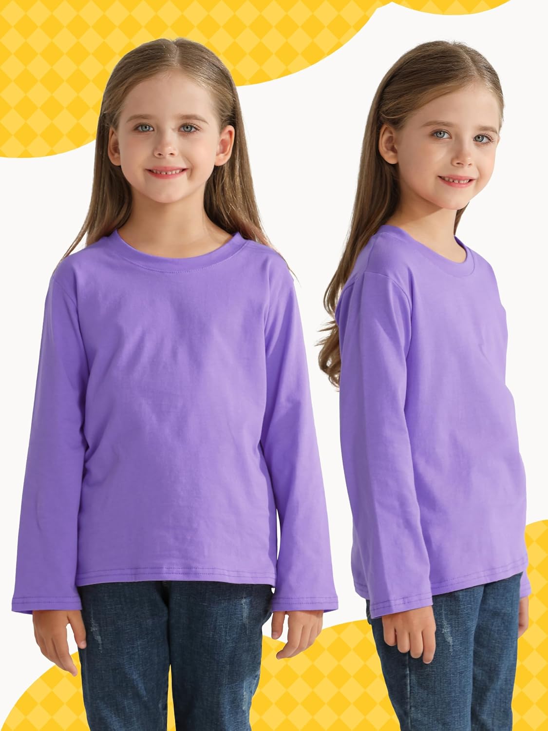HoeVou 5 Pack Girls Long Sleeve Shirts Cotton T-Shirts Long-Sleeve Tagless Layering Tees for Youth Teen Girls 5-18 Years