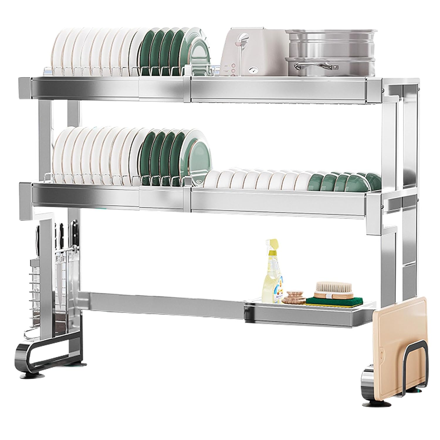Over The Sink Dish Drying Rack with Fruit Basket 3-Tier Kitchen Counter Dish Drainer Rack Adjustable 25 2